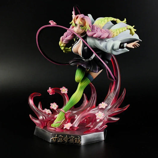 Demon Slayer Mitsuri Kanroji Figure, Love Hashira Mitsuri Kanroji GK Statue, Anime Fighting Pose Figurine with Transparent Effect Base, Collectible Desktop Ornament Gift for Demon Slayer Fans