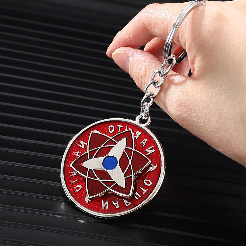 Naruto Anime Sharingan Rotatable Keychain, Uchiha Clan Rotating Sharingan Metal Key Ring, Akatsuki Red Cloud Pendant, Anime Cosplay Accessory, Collectible Key Chain Gift for Naruto Fans