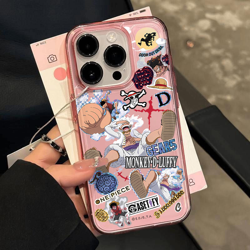 One Piece Anime Luffy Gear 5 Phone Case, Cute Nika Luffy Cartoon Printed Shockproof Protective Phone Cover, One Piece Anime Merch Case for iPhone