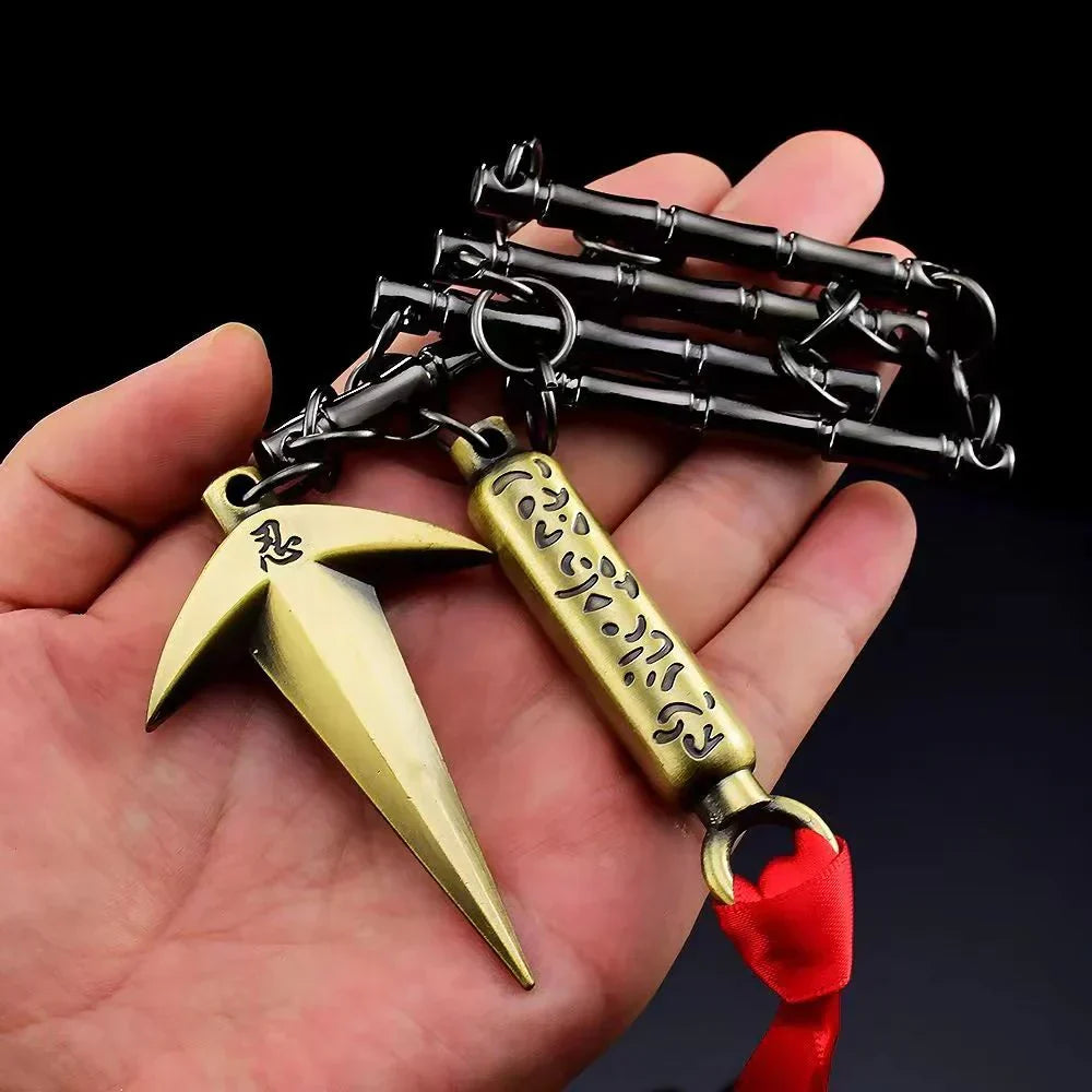 Naruto Yondaime Hokage Minato Kunai Metal Model with 5 Section Whip Chain, Anime Cosplay Prop, Metal Kunai Keychain Decor, Collectible Weapon Model Gift for Naruto Fans