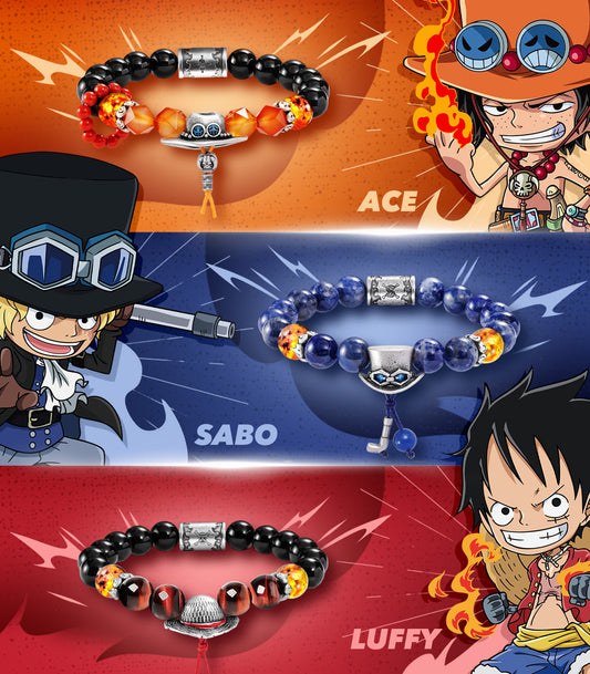 One Piece Anime Beaded Bracelet, Portgas D Ace Themed Natural Stone Woven Bracelet, Adjustable Luffy Anime Cosplay Bracelet, Handmade Bead Wristband Jewelry, Anime Merch Gift for One Piece Fans