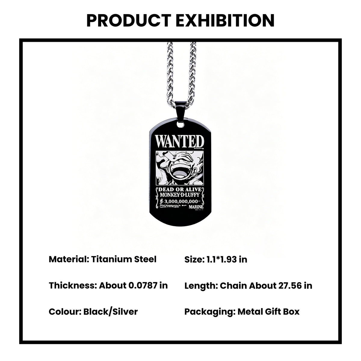 One Piece Wanted Poster Dog Tag Necklace with Tin Gift Box