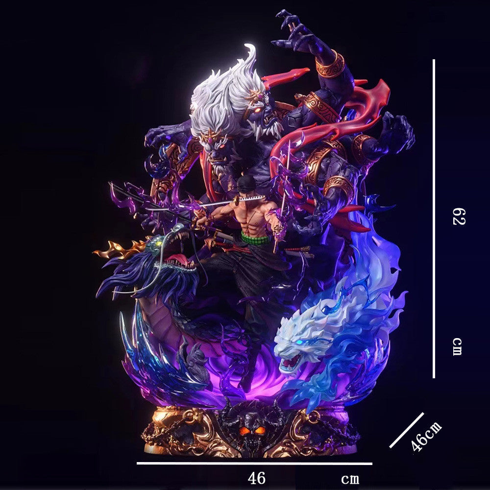 One Piece Roronoa Zoro Hell King Ghost Form Figurine Garage Kit, Luminous Statue with Dragon & Devil Scene, High Detailed Resin Anime Figure, Desktop Display Collectible Ornament, Gift for One Piece Zoro Fans