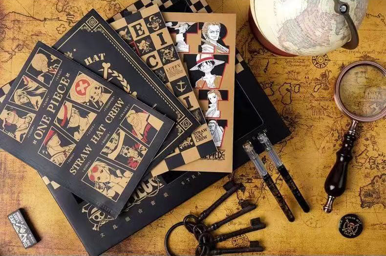 One Piece Anime Gel Pen Gift Box Set, Black Ink Rolling Ball Pens, Metal Print Cartoon Character Gel Pens, Student Writing Stationery Kit, Anime Collectible Merch Gift for One Piece Fans