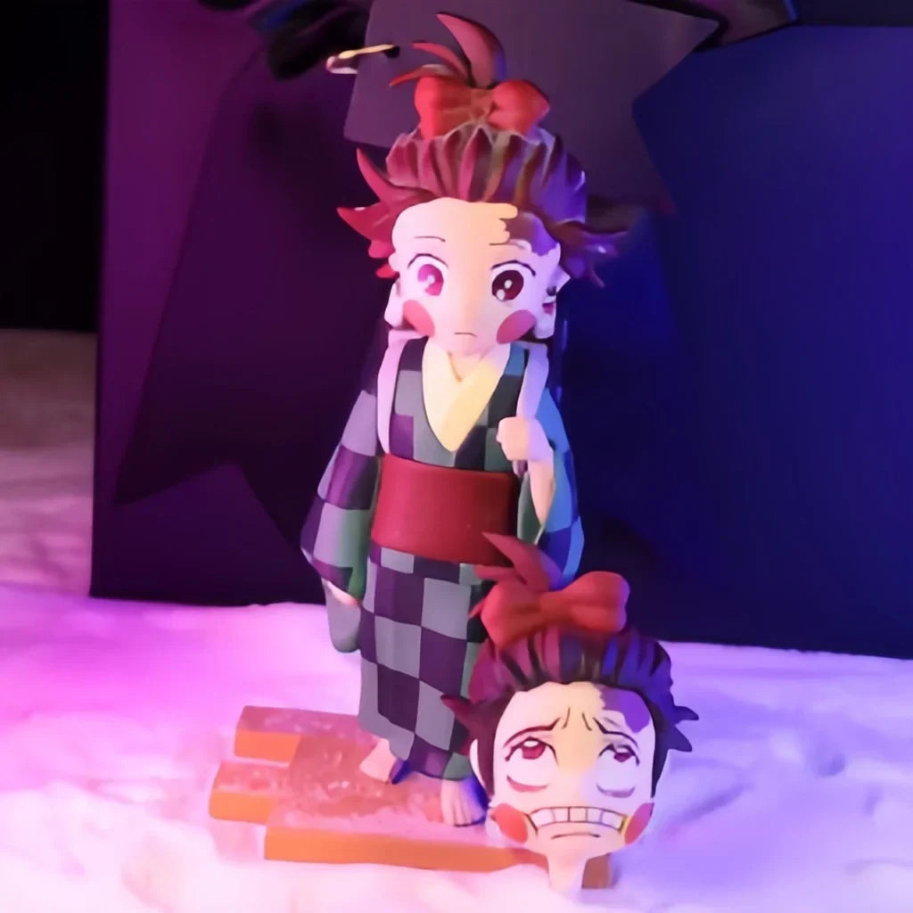 Demon Slayer Kimetsu no Yaiba Anime Figure, Tanjiro Zenitsu Inosuke Kimono Version Figurine with Extra Interchangeable Face, Cute Demon Slayer Collectible Statue, Desk Decor Anime Gift for Fans