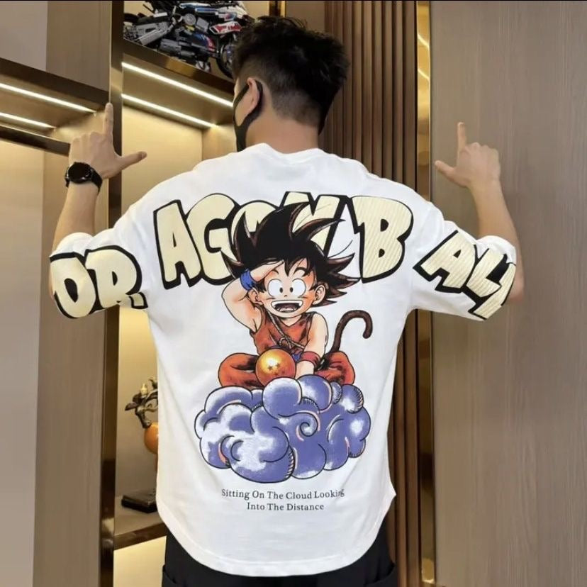 Dragon Ball Kid Goku T-Shirt, Anime Kame Cloud Graphic Oversized Short Sleeve Tee, Casual Loose Fit Cotton Tshirt for Men Women, Dragon Ball Z Fan Anime Shirt Gift