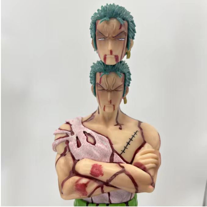 One Piece Anime Figure, Luffy Zoro Sanji Statue, Bandage Wounded Version Collectible Figurine with Extra Head, PVC Model Toy, Desktop Decoration, One Piece Fan Merch Gift