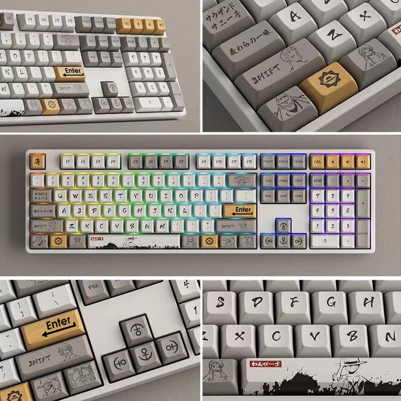 One Piece Luffy PBT Keycaps Set, Cherry Profile Dye Sublimation Key Caps, Full 104/108 Keys Artisan Keycap Kit for MX Switch Mechanical Gaming Keyboard, Straw Hat Luffy Custom Keyboard Replacement Keycaps