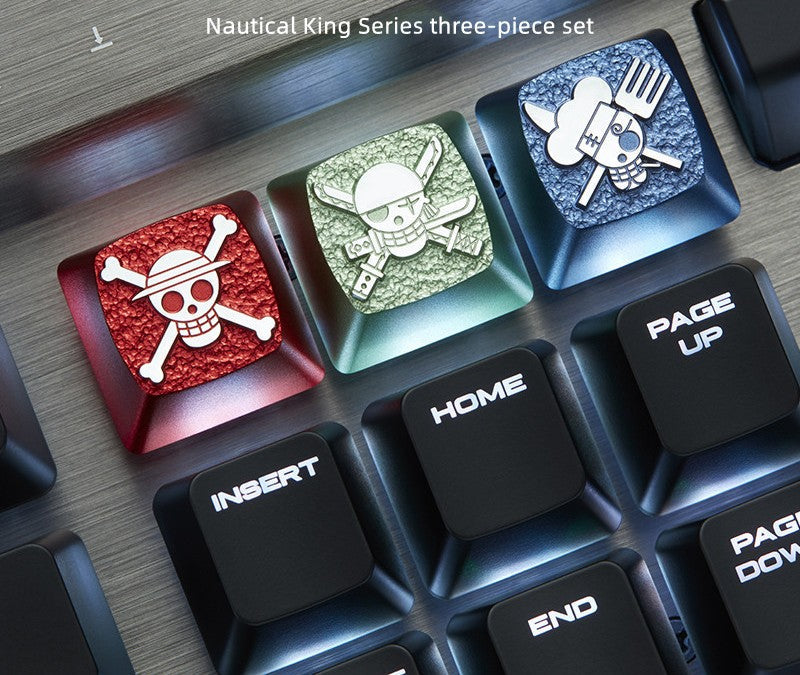 One Piece Custom Metal Keycap, Anime 3D Embossed Mechanical Keyboard Key Cap, Skull & Straw Hat Pattern Artisan Keycap, Replacement Keycap for Cherry MX Switch, Gaming Keyboard Decor Gift for One Piece Fans