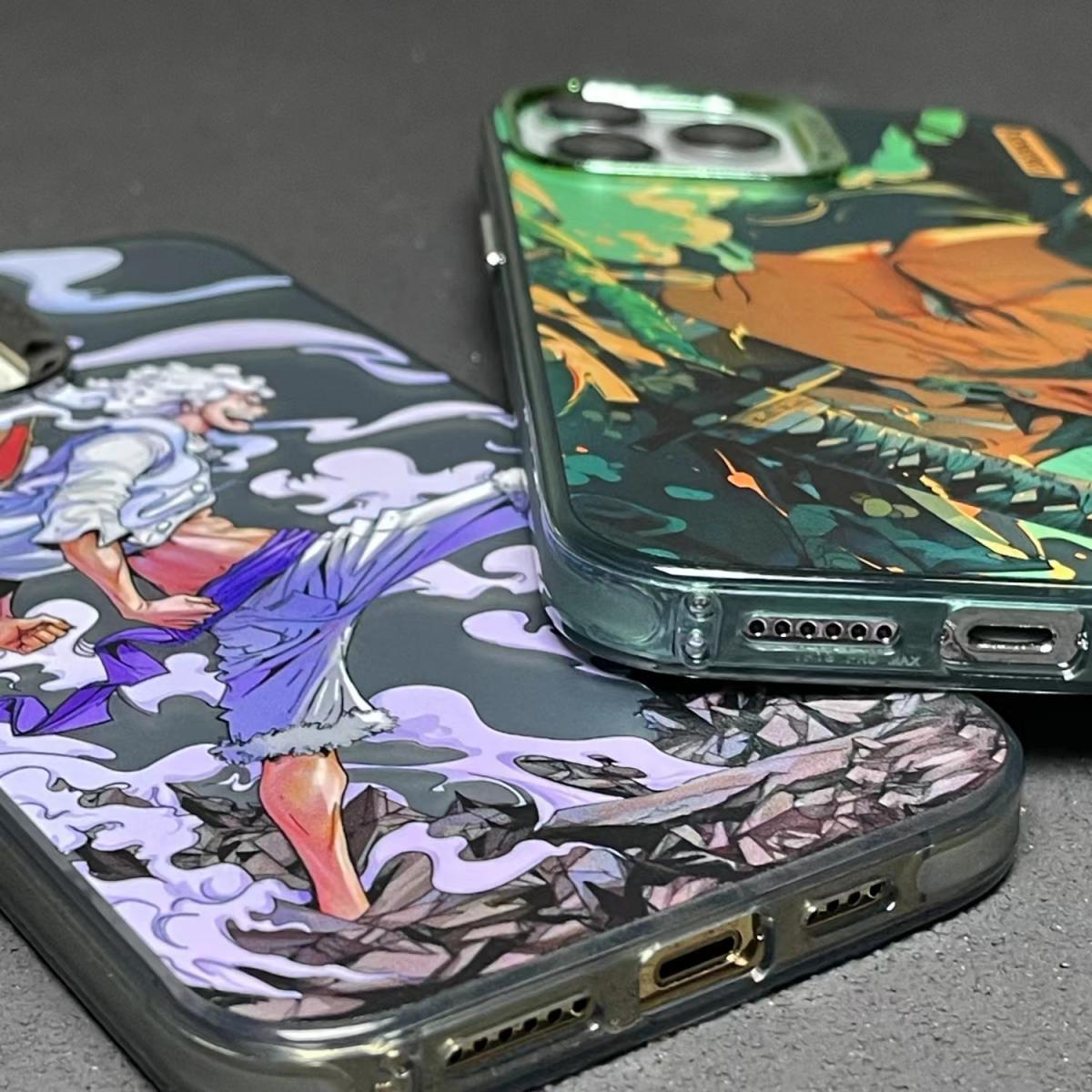 One Piece Anime Phone Case for iPhone, Monkey D Luffy Gear 5 & Roronoa Zoro HD Art Print Shockproof Protective IMD Hard Back Cover, One Piece Manga Character Phone Shell for iPhone Series Anime Merch
