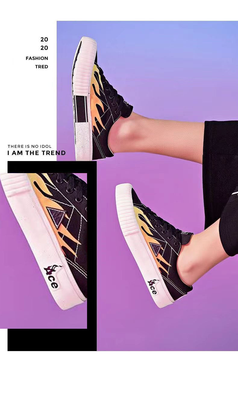 One Piece Ace Low Top Canvas Sneakers for Men Women, Black Orange Flame Graphic Portgas D Ace Anime Skate Shoes, Unisex Lace-Up Thick Ribbed Cookie Sole Streetwear Casual Walking Shoes, Anime Fan Collectible Gift
