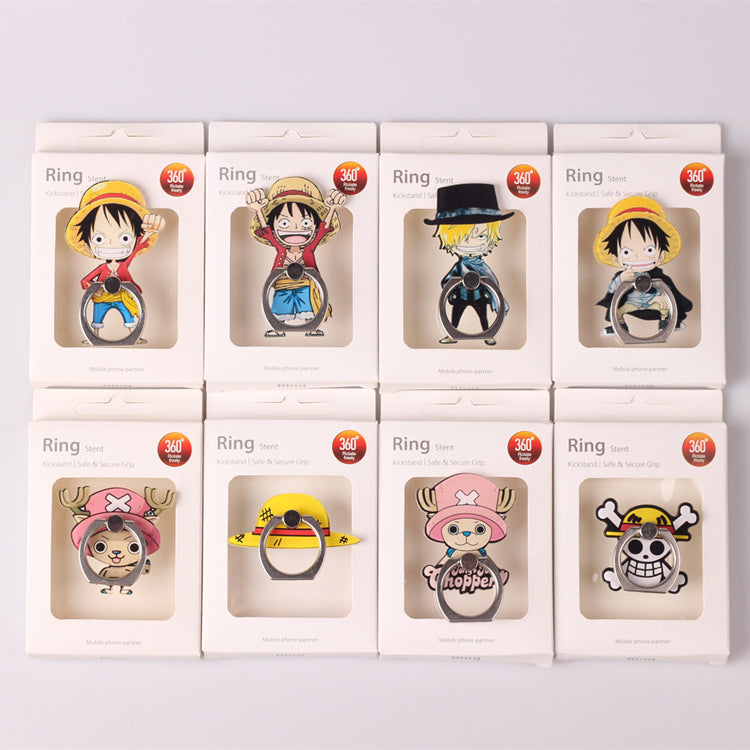 One Piece Anime Phone Ring Holder, Luffy Chopper Sanji & Pirate Skull Logo 360° Rotatable Finger Ring Stand, Universal Adhesive Mobile Phone Grip Kickstand, Cute Anime Phone Accessory Gift for One Piece Fans