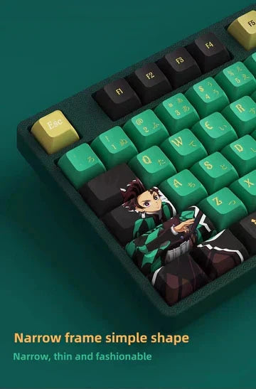 Demon Slayer Anime Mechanical Keyboard, Tanjiro Nezuko PBT Keycaps Hot Swappable Gaming Keyboard, 3-Mode Wired Bluetooth Wireless RGB Backlit Keyboard, Anime Gift for Gamers