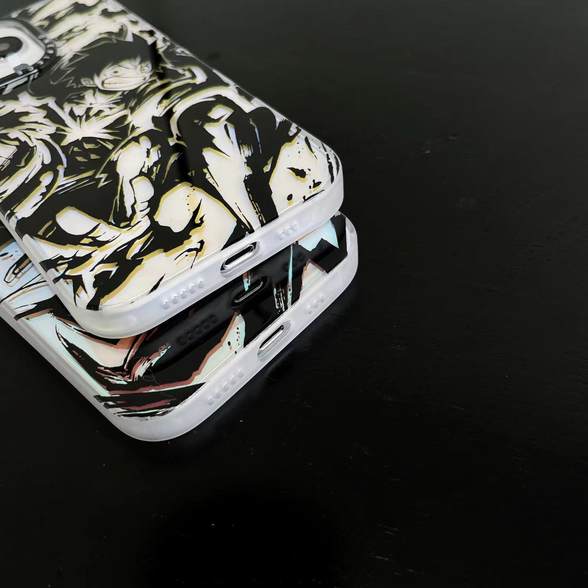 One Piece Anime Phone Case for iPhone, Luffy Zoro Manga Sketch Holographic Laser Phone Cover, Shockproof Protective Case, Cool Anime Design Cellphone Shell, Gift for One Piece Fans