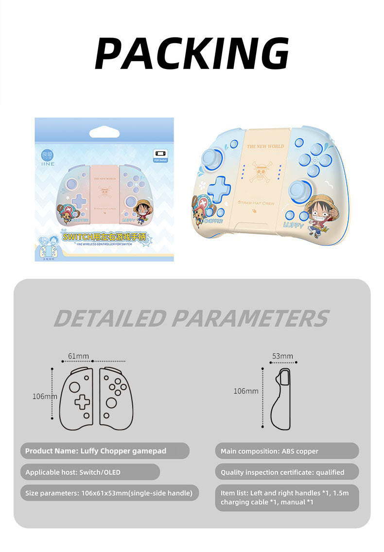 One Piece Luffy & Chopper Split Joycon Controller with RGB Light, Wireless Bluetooth Gamepad for Nintendo Switch / OLED / Lite, Straw Hat Crew Anime Handheld Gaming Controller, Gaming Gift for One Piece Fans