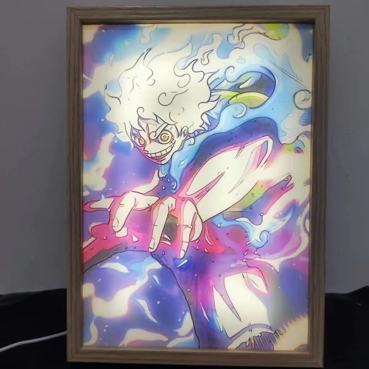 One Piece Anime Light Painting Frame, Luffy Nika Zoro LED Light Up Art Poster, Sketch Color Changing Picture Frame, USB Powered Night Light Wall Table Decor, Anime Collectible Gift for One Piece Fans