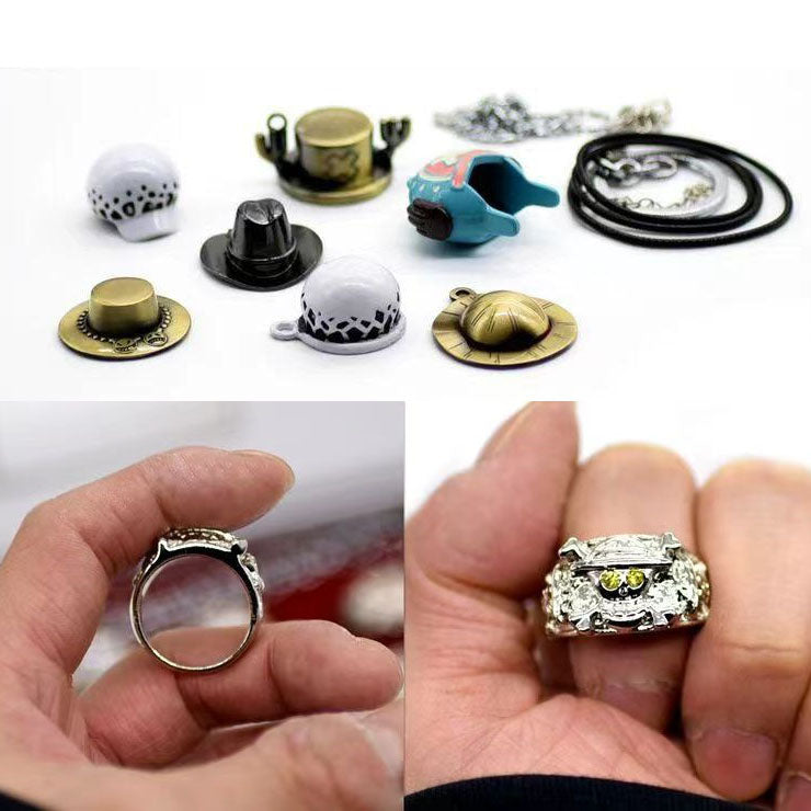 One Piece Anime Metal Weapon Model Gift Box Set, Mini Katana Sword, Skull Brooch, Ring & Pendant Collection Kit, One Piece Cosplay Accessory Desktop Ornament, Collectible Gift for One Piece Fans