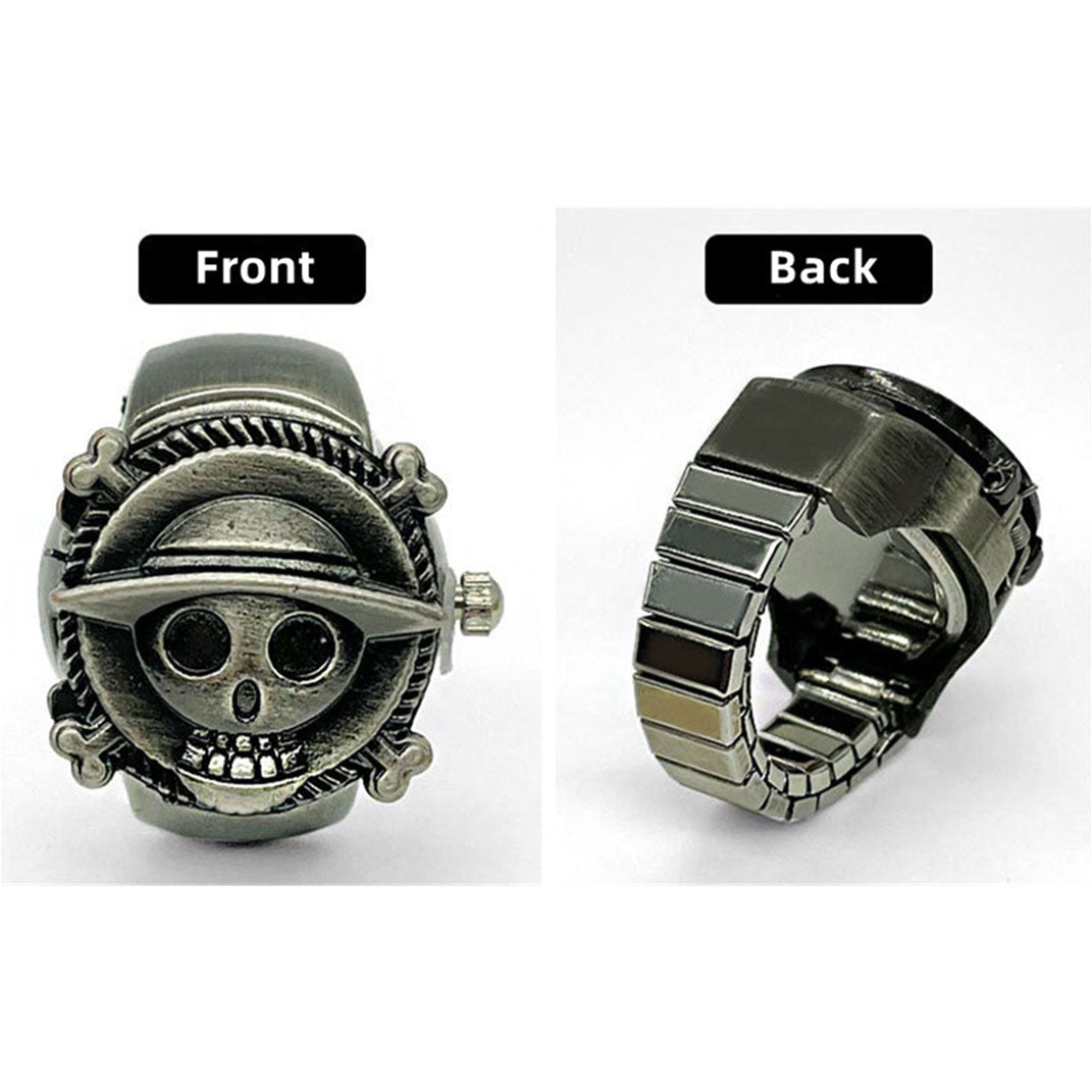 One Piece Straw Hat Pirates Skull Ring, Vintage Antique Metal Anime Ring, Adjustable Cosplay Statement Ring, Luffy Jolly Roger Symbol Jewelry, Collectible Anime Gift for One Piece Fans