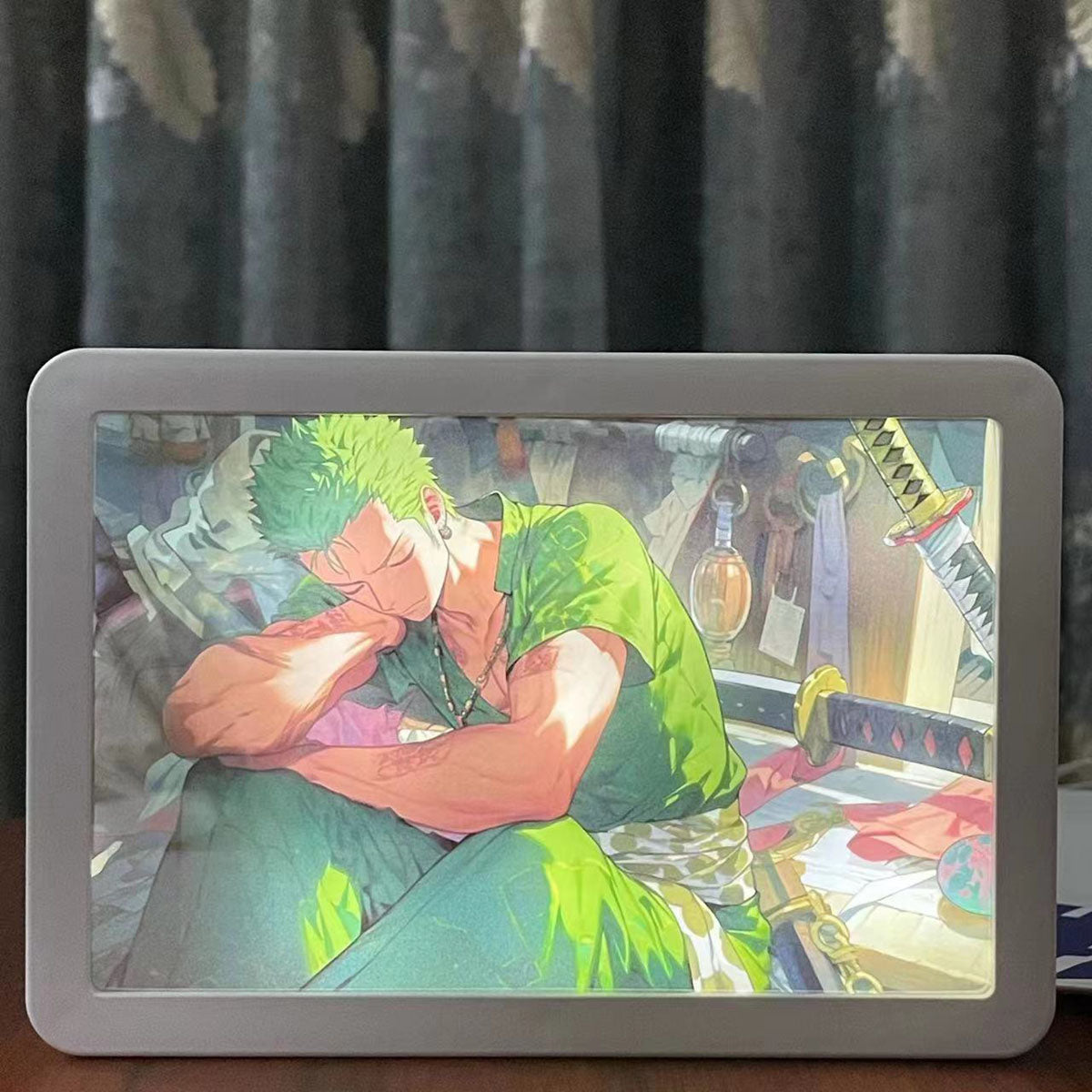 One Piece Anime LED Light Box, Luffy Gear 5 Zoro 3D Paper Cut Shadow Box Lamp, Anime Character Picture Frame Night Light, USB Powered Desk Light, Bedroom Wall Decor Collectible Gift for Anime Fans