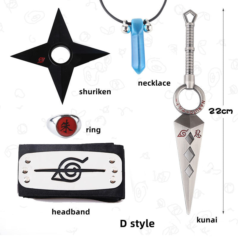 Naruto Cosplay Weapon Set, Metal Kunai Shuriken Headband Necklace Ring, Anime Naruto Prop Accessories Kit, Halloween Costume Cosplay Props, Collectible Gift for Naruto Fans