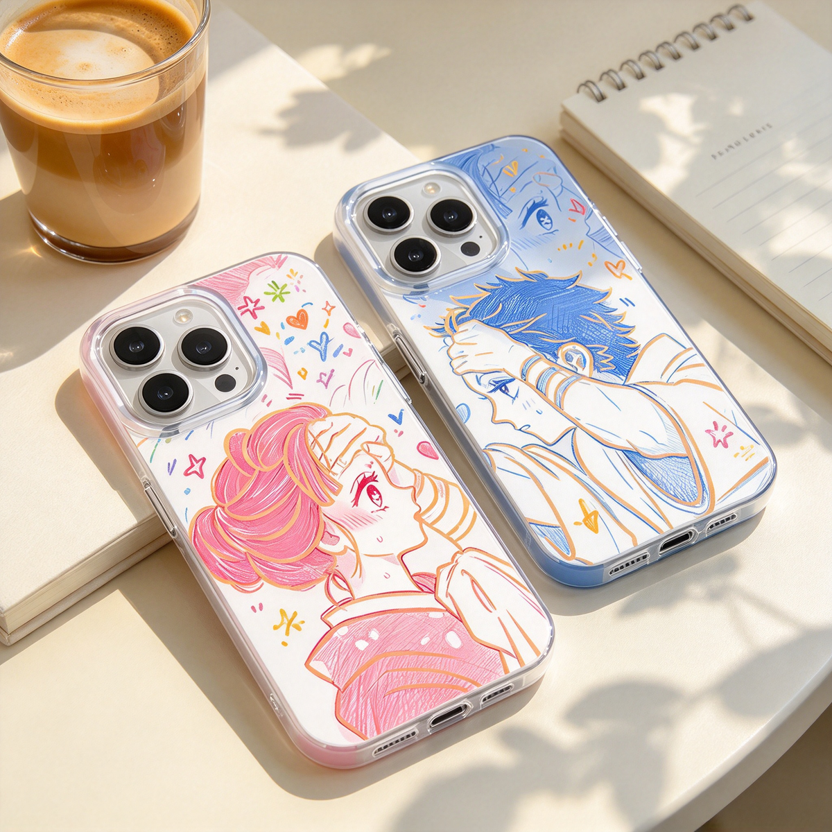Demon Slayer Anime Couple Sketch Phone Case for iPhone, 2 Pack Aurora Gradient Clear Protective Cover, Romantic Demon Slayer Character Case, Gift for Anime Fans