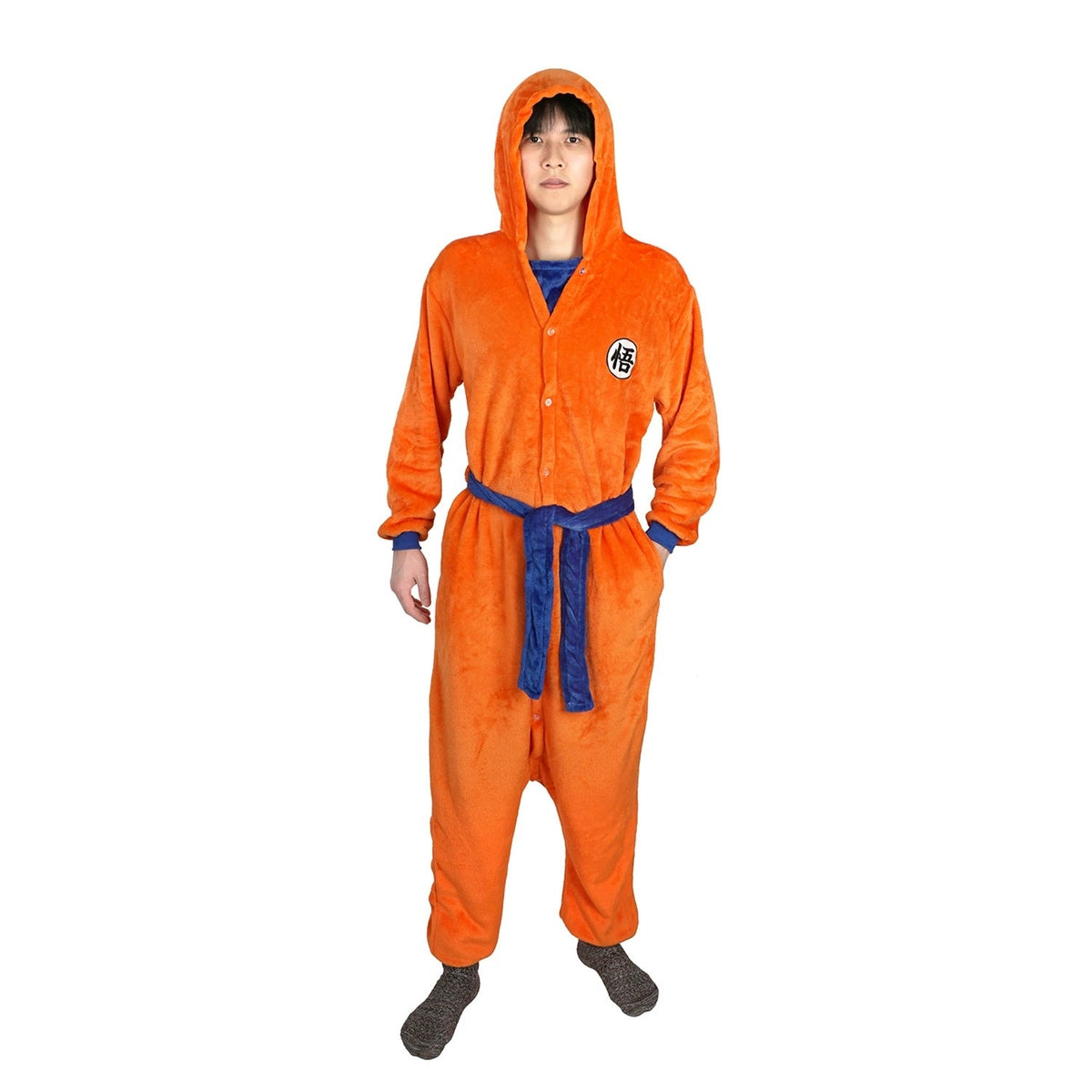 Dragon Ball Goku Bath Robe, Anime Goku "Wu" Symbol Fleece Bathrobe, Soft Fluffy Coral Fleece Nightgown, Cosplay Loungewear Robe for Dragon Ball Fans