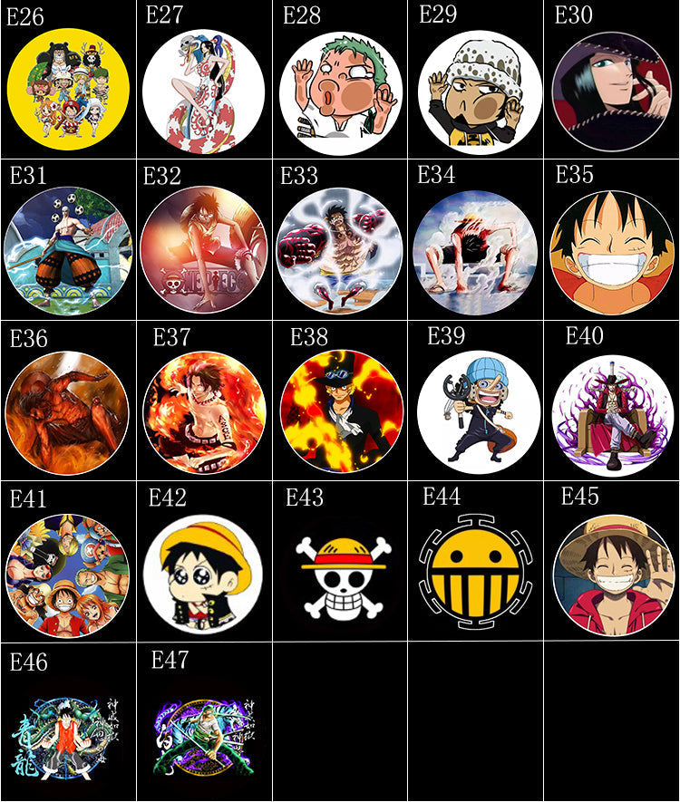 One Piece Anime Car Door Projector Light, HD Auto Sensor Welcome Courtesy Logo Shadow Light, Luffy Zoro Ace Anime LED Car Door Projector, Wireless Car Accessory Decor Lamp for One Piece Fans