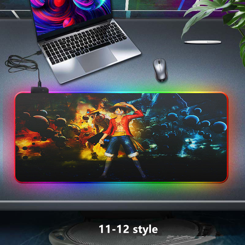 One Piece RGB Large Gaming Mouse Pad, Anime Luffy Zoro Printed Extended LED Mousepad, Non-Slip Rubber Base Waterproof Desk Mat, Big Keyboard Desk Pad for PC Gamer Office Home Decor