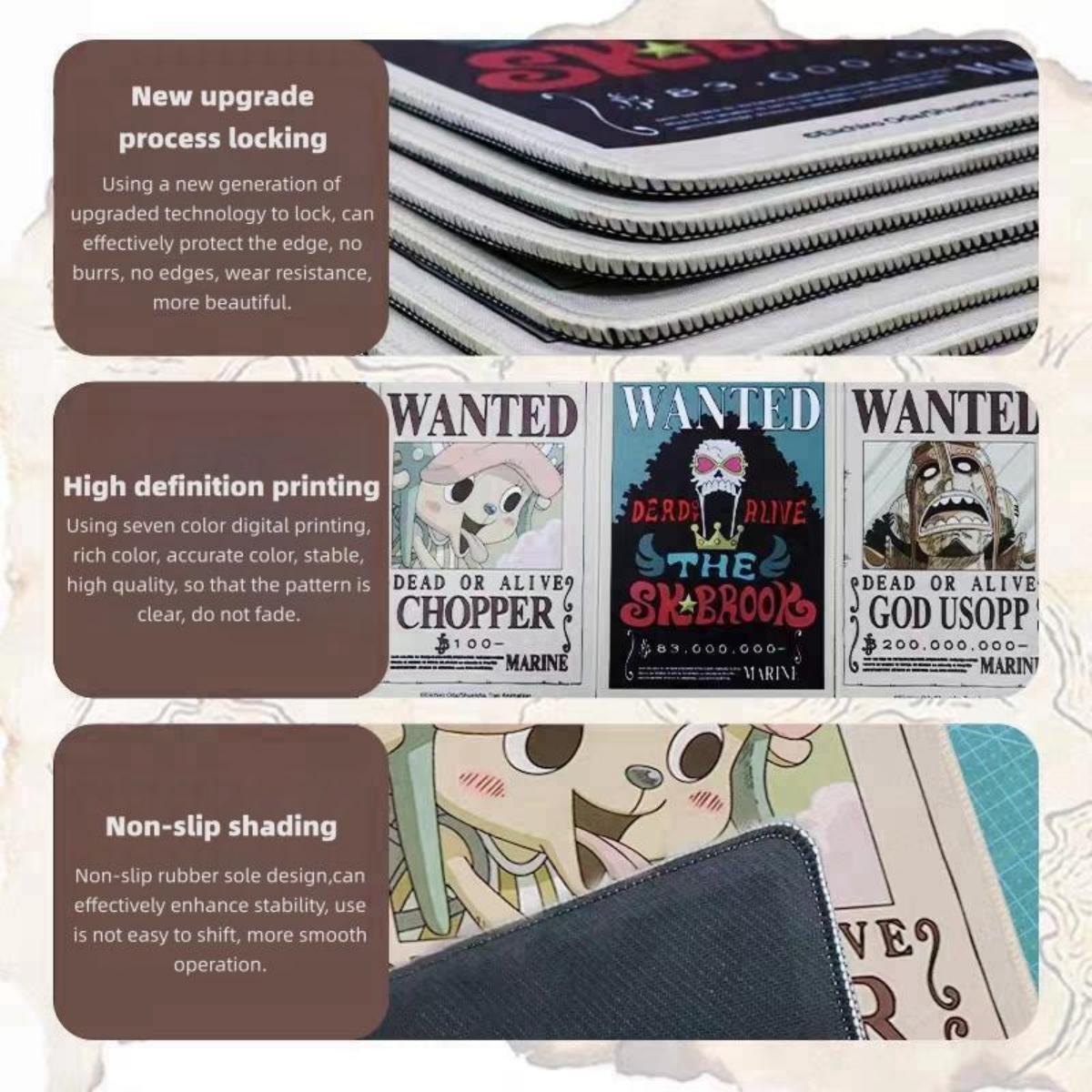 One Piece Wanted Poster Mouse Pad, Anime Bounty Poster Non-Slip Rubber Mousepad, One Piece Luffy Zoro Nami Chopper Robin Gaming Desk Mat, Office Desktop Decor Gift for Anime Fans