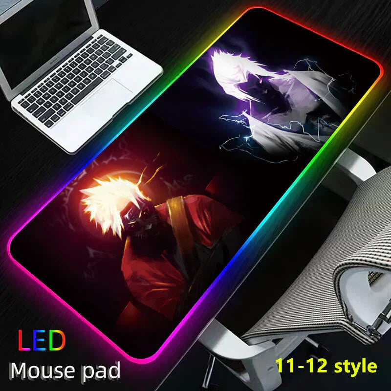 Naruto Anime RGB Large Gaming Mouse Pad, Extended LED Glowing Desk Mat, Non-Slip Rubber Base, Waterproof Big Keyboard Mousepad for PC Gamer, Anime Desk Decor Gift