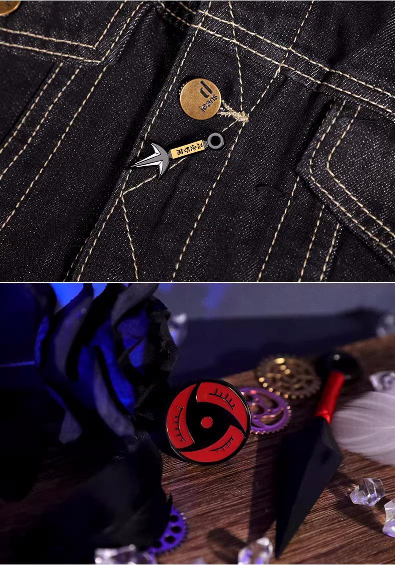 Naruto Anime Sharingan Metal Pin Badge Set, Leaf Village Symbol Akatsuki Cloud Uchiha Brooch Collection Box, Ninja Kunai Pendant, Cosplay Lapel Pins, Collectible Gift for Naruto Anime Fans Teens Adults