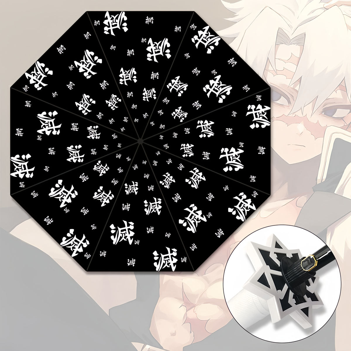 Demon Slayer Anime Sword Umbrella, Katana Shape Handle Long Rain Umbrella, Tanjirou Zenitsu Shinobu Pattern Parasol, Windproof Sun Rain Umbrella, Demon Slayer Cosplay Merch Gift for Anime Fans