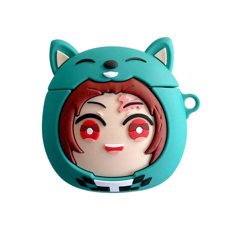 Demon Slayer Anime Airpods Case, Cute 3D Cartoon Silicone Protective Cover for AirPods 1/2, AirPods Pro 1/2, Tanjiro Nezuko Zenitsu Earphone Skin, Shockproof Earbud Case with Keychain, Anime Fan Gift