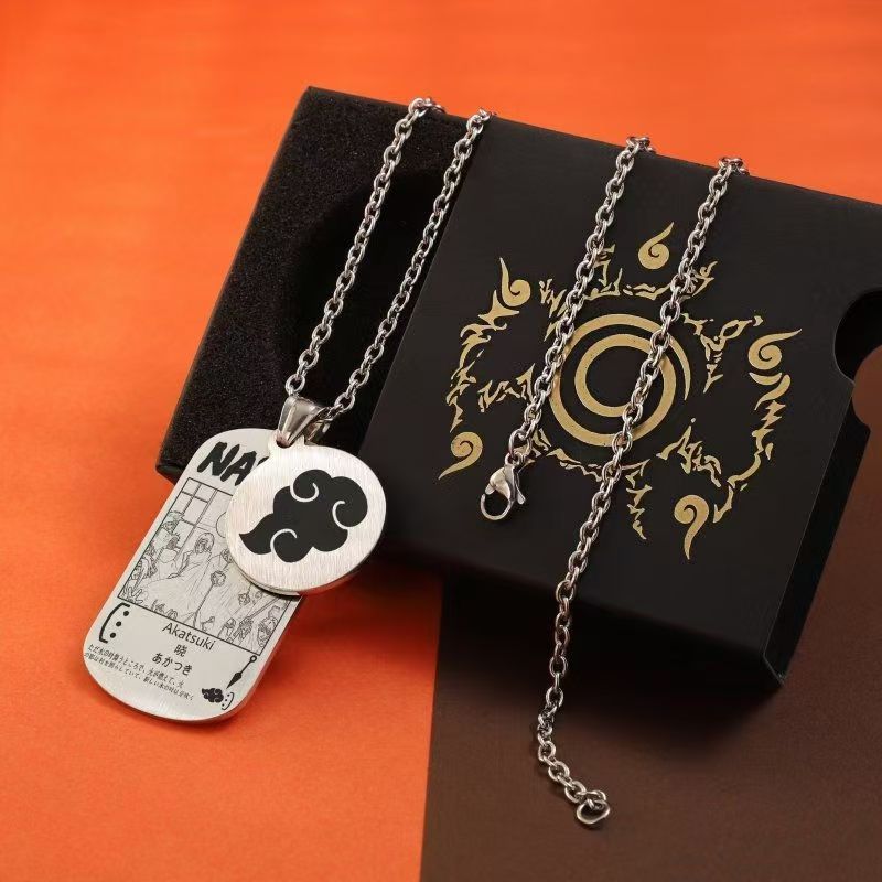 Naruto Anime Dog Tag Necklace, Multi Styles Stainless Steel Pendant Necklace, Naruto Symbol Character Engraved Chain Jewelry, Anime Cosplay Accessories, Naruto Merch Gift for Anime Fans