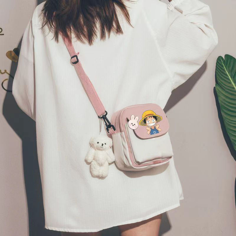 One Piece Anime Mini Crossbody Bag, Luffy Zoro Nami Chopper Sanji Character Print Small Shoulder Purse, Cute Canvas Sling Bag, Anime Fan Daily Messenger Bag Gift