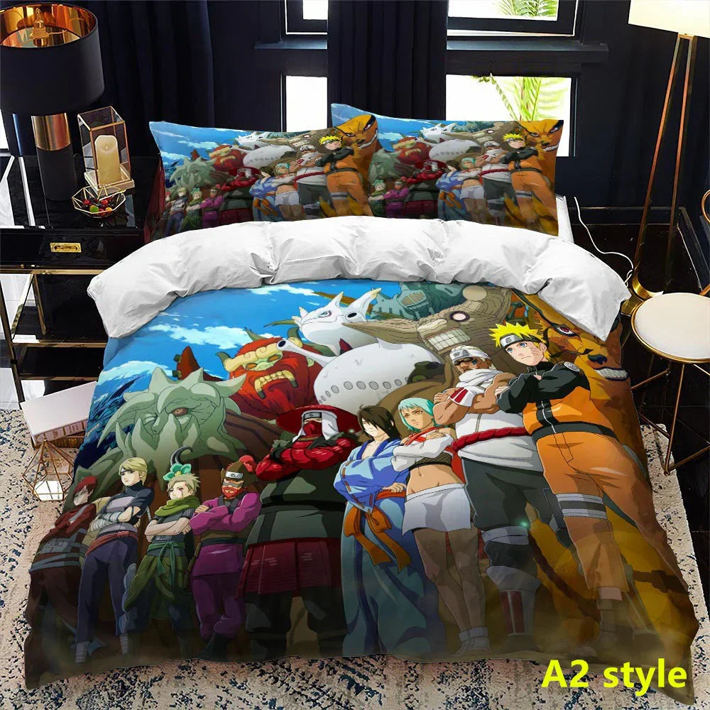 Naruto Anime Bedding Set, 3D Print Duvet Cover with Pillowcases, Akatsuki Red Cloud Comforter Cover Set, Soft Microfiber Bed Sheets, Bedroom Decor Gift for Naruto Fans