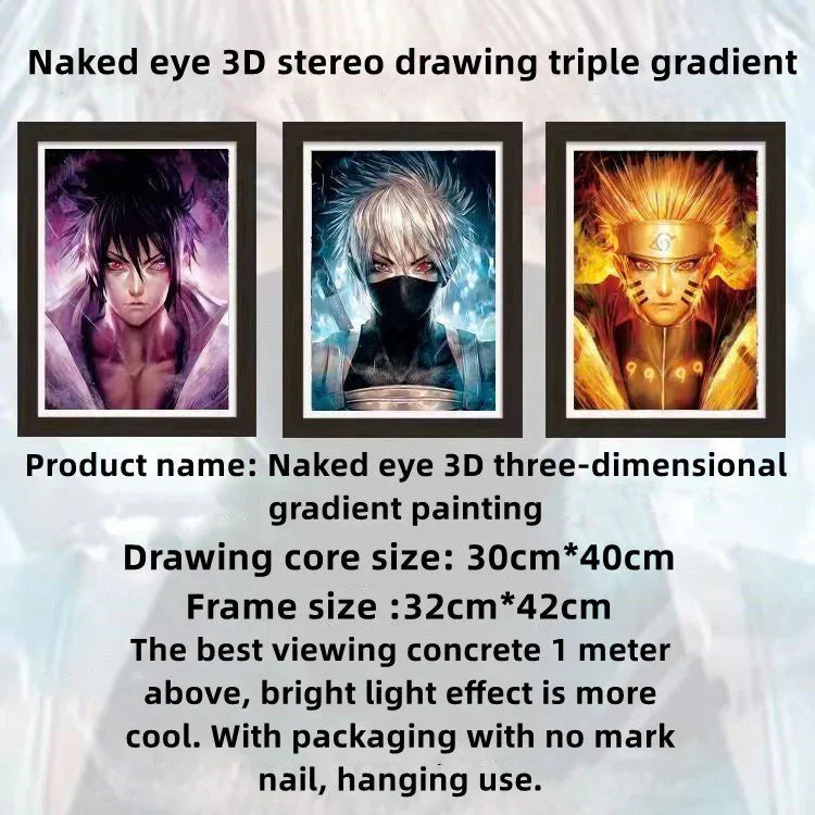 Naruto 3D Lenticular Poster with Frame, Anime Flip Changing Picture Art, Kakashi Sasuke Gaara Naruto Wall Decor, Bedroom Hanging Painting, Naruto Fan Merch Gift