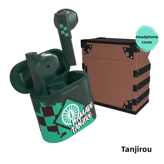 Demon Slayer TWS Wireless Bluetooth Earbuds, Tanjiro Nezuko Anime Earphones with Cute Charging Case, Noise Reduction Stereo Headset, Portable Anime Merch Gift for Demon Slayer Fans