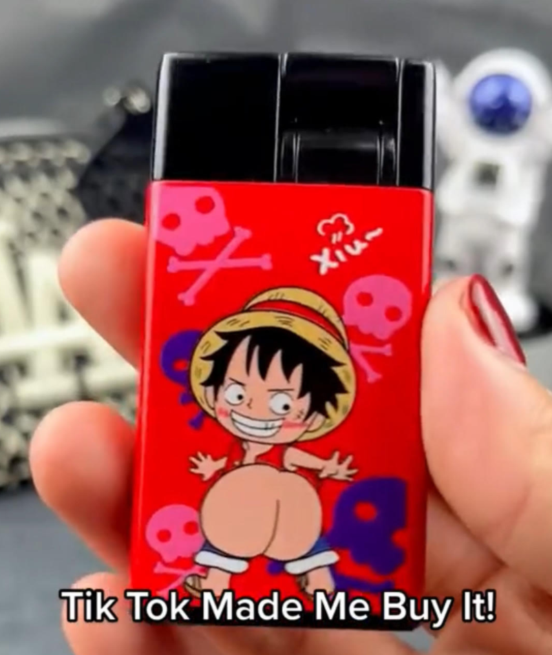 One Piece Monkey D. Luffy Torch Lighter, Anime Luffy Cartoon Printed Windproof Blue Flame Lighter, Rechargeable Inflatable Cigarette Lighter, One Piece Anime Collectible Gift for Anime Fans