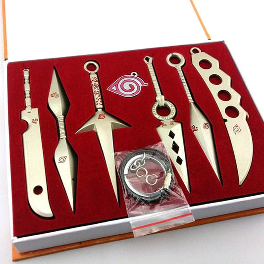 Naruto Ninja Weapon Kunai Set, Metal Mini Kunai Knife Shuriken Collection Gift Box, Anime Ninja Cosplay Prop, Leaf Village Symbol Ornaments, Collectible Toy Gift for Naruto Fans