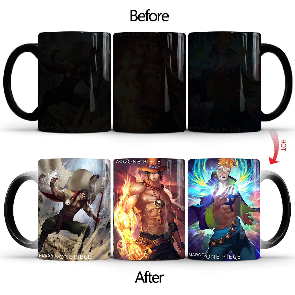 One Piece Heat Changing Magic Mug, Anime Luffy Gear5 Zoro Sanji Color Changing Coffee Cup, 11oz Heat Sensitive Ceramic Tea Mug, Hot Water Activated Magic Cup, One Piece Anime Fan Birthday Holiday Gift