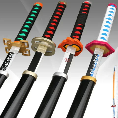 Demon Slayer Cosplay Nichirin Sword, Bamboo Blade Katana Replica, Anime Demon Slayer Prop Sword with Scabbard and Belt, Tanjiro Zenitsu Rengoku Giyuu Cosplay Weapon for Halloween