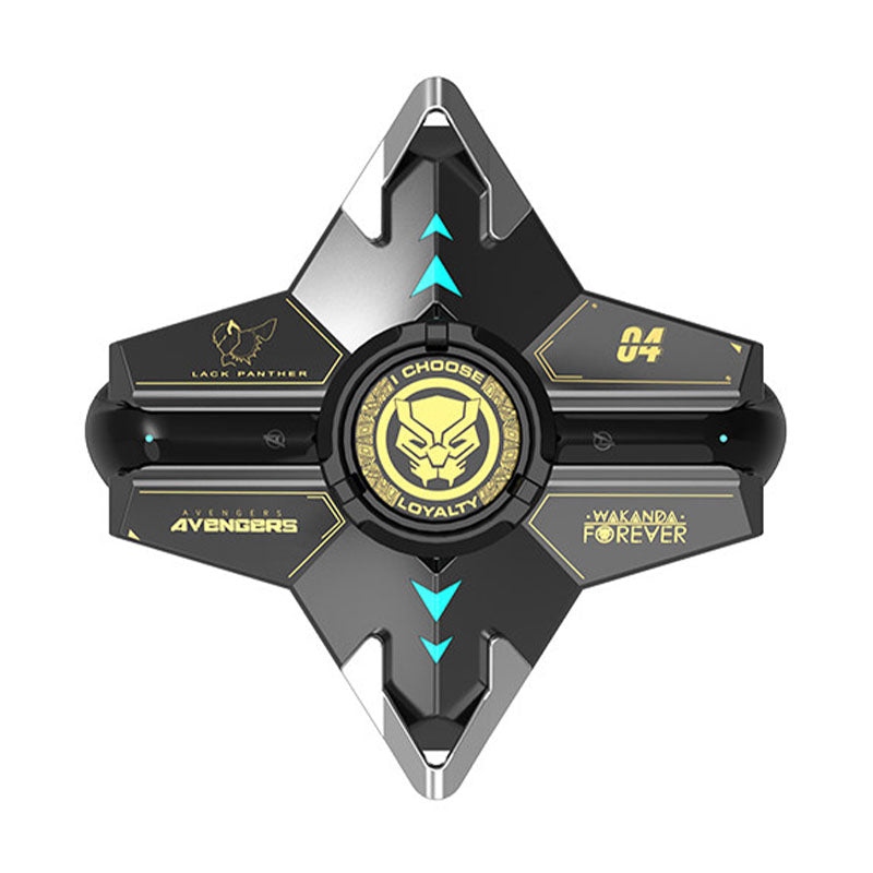 Marvel Iron Man Black Panther TWS Wireless Bluetooth 5.3 Earbuds Fidget Spinner Charging Case Rotating Magnetic Storage Spaceship Design LED Light Type-C HiFi Stereo In-Ear Headphones Stress Relief Gift For Fans