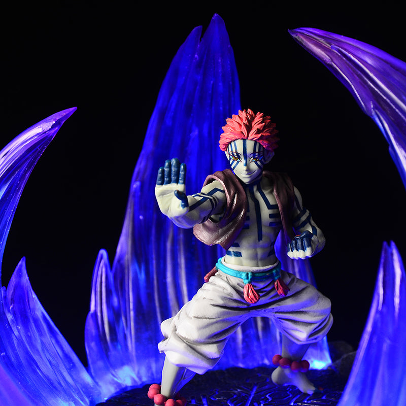Demon Slayer Akaza Figure, Akaza Battle Scene Statue with Blue Purple Special Effects Base, Anime Character Collectible Figurine, Desktop Display Model Toy, Gift for Demon Slayer Fans