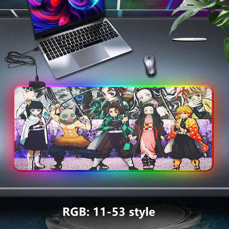 Demon Slayer RGB Gaming Mouse Pad, Large Extended Anime Desk Mat, LED Glowing Non-Slip Rubber Keyboard Pad, Multiple Nezuko Tanjiro Designs, Waterproof Desk Pad for PC Gamers