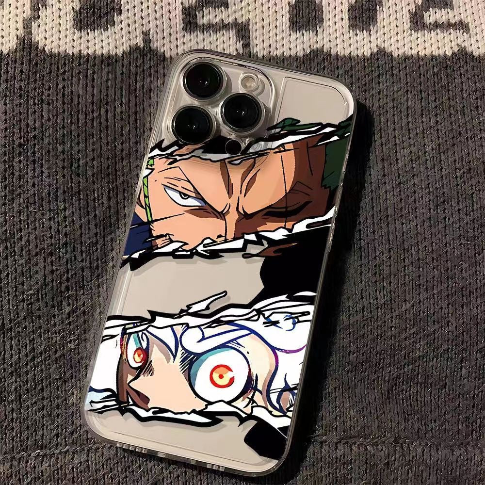One Piece Roronoa Zoro & Yamato Phone Case, Anime Cracked Effect Clear Protective Case, Shockproof Transparent Cover for iPhone