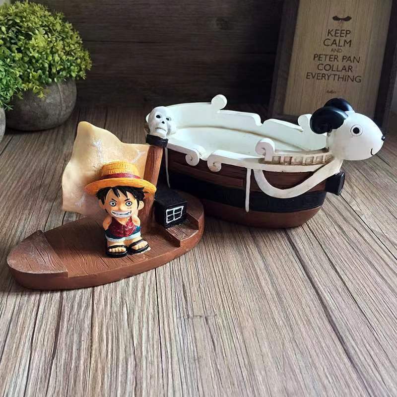 One Piece Going Merry Pirate Ship Figurine, Luffy Mini Figure with Going Merry Boat Model, Anime Collectible Statue, Desktop Decoration Ornament Gift for One Piece Fans