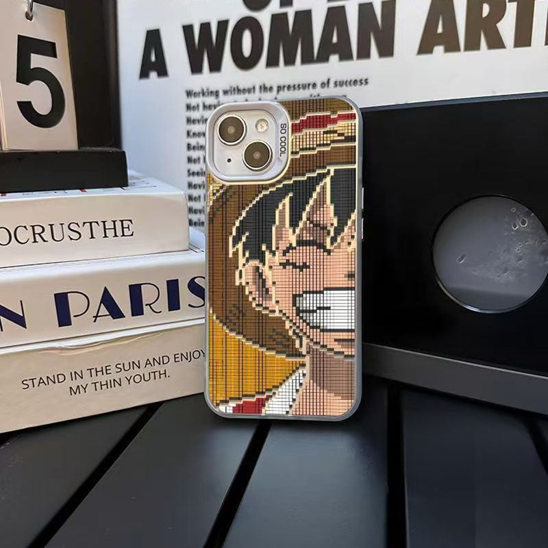 One Piece Luffy Pixel Art Phone Case, Anime Monkey D Luffy Pixel Pattern Protective Cover, Shockproof Soft TPU Case for iPhone, One Piece Fan Anime Phone Shell Gift