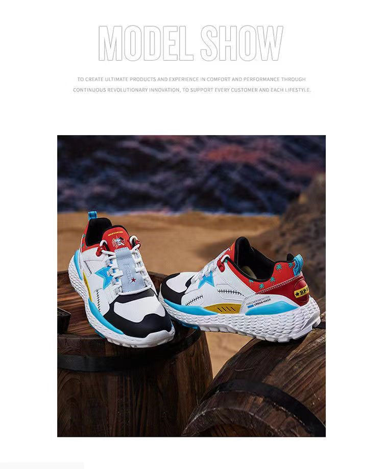 One Piece Franky Anime Sneakers for Men Women, Color Block Chunky Platform Casual Shoes, Anime Cosplay Streetwear Footwear, Breathable Lace Up Walking Shoes, Collectible Anime Gift for One Piece Franky Fans