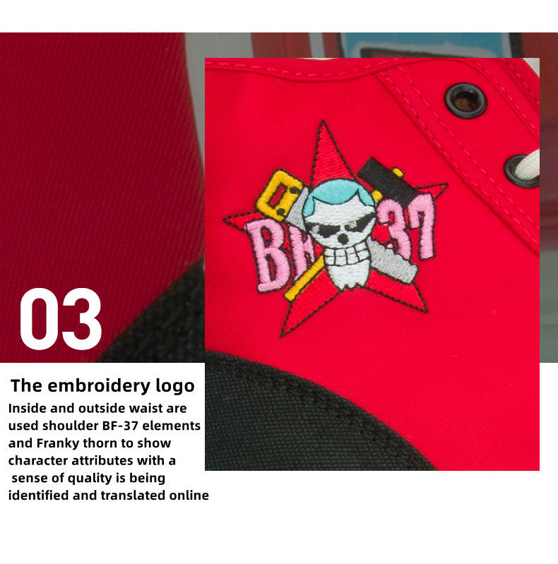 One Piece Franky High Top Canvas Sneakers, Anime Franky BF37 Red Casual Shoes, Men Women Cosplay Streetwear Trainers, One Piece Fan Collectible Footwear Gift
